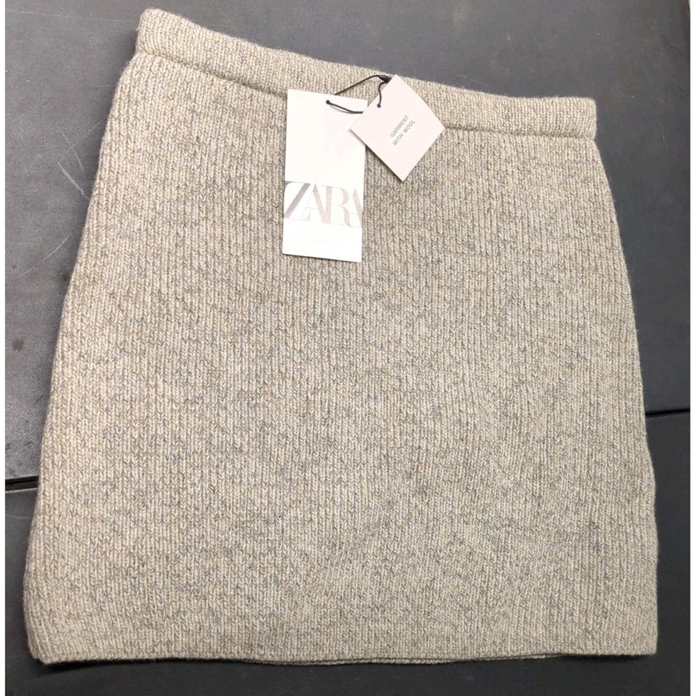 ZARA Size S Basic Wool Blend High Elastic Waist Tan Skirt Fall NWT